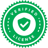 Green badge with shield and checkmark icon labeled Verified License
